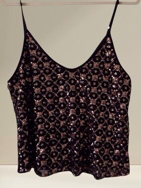 Shyanne Gold Sequin Top Black Tank Adjustable Straps Women's Medium